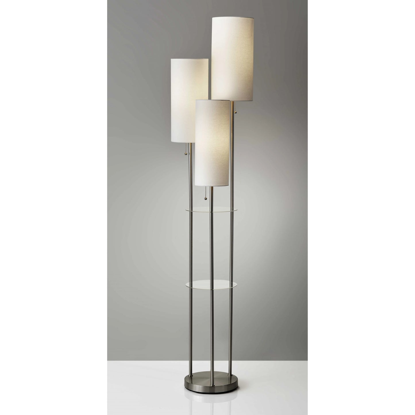 Silver Three-Light Floor Lamp with Linen Shade