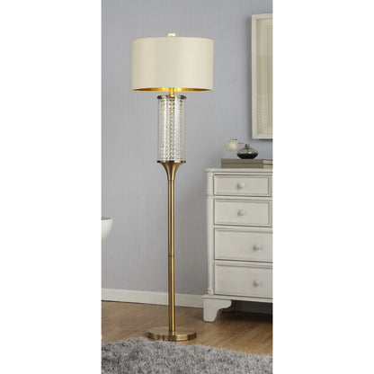 Gold Column LED Floor Lamp Off-White Metal Drum Shade