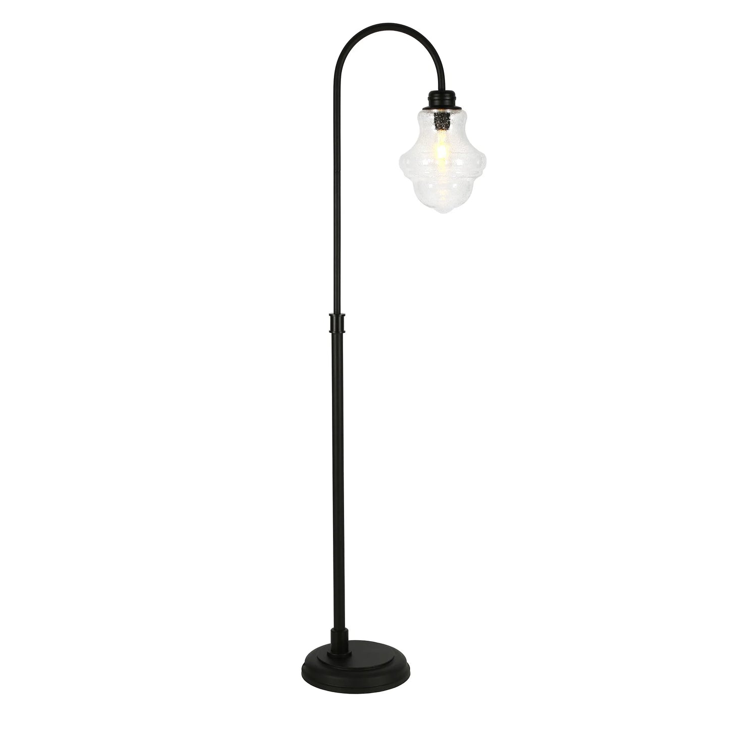 Black Arched Floor Lamp with Glass Shade