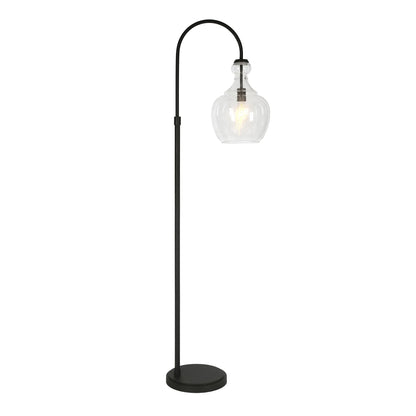 Black Arched Floor Lamp with Glass Dome Shade