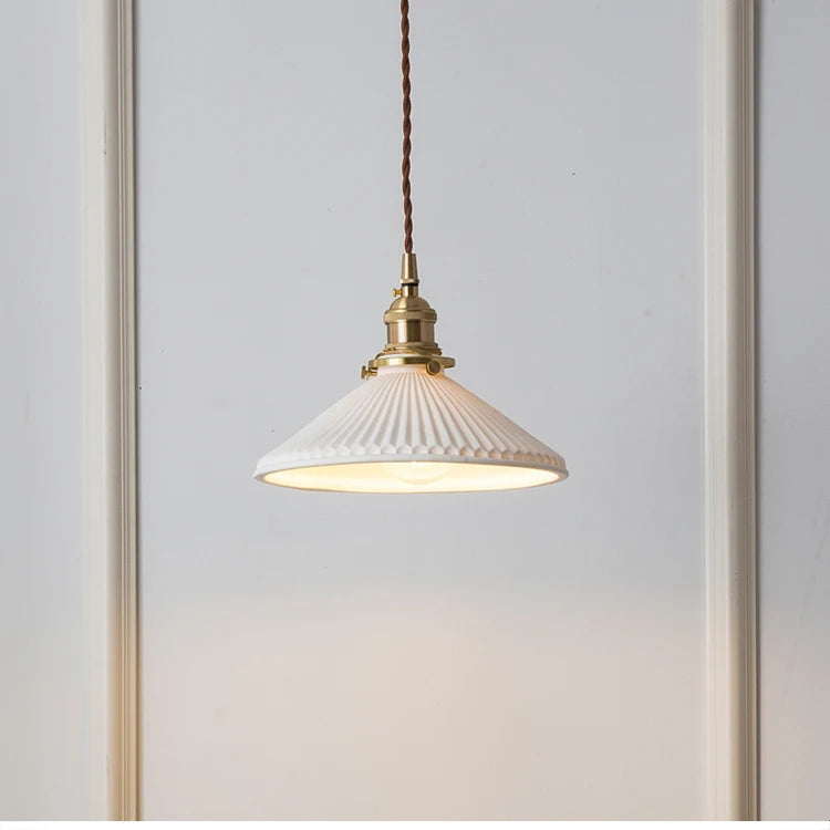 White Ceramic Brass Pendant Light