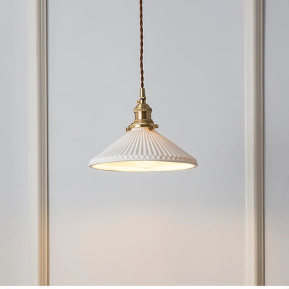 White Ceramic Brass Pendant Light