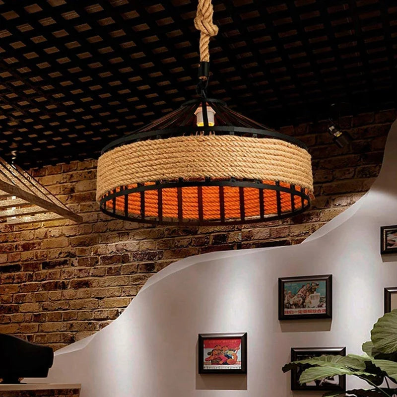 Hemp Rope Hanging Lamp Vintage Pendant Ceiling Light