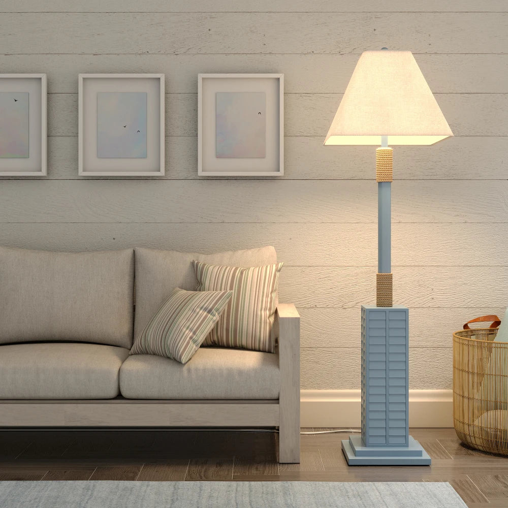 Minimalist Blue LED Floor Lamp with Linen Shade