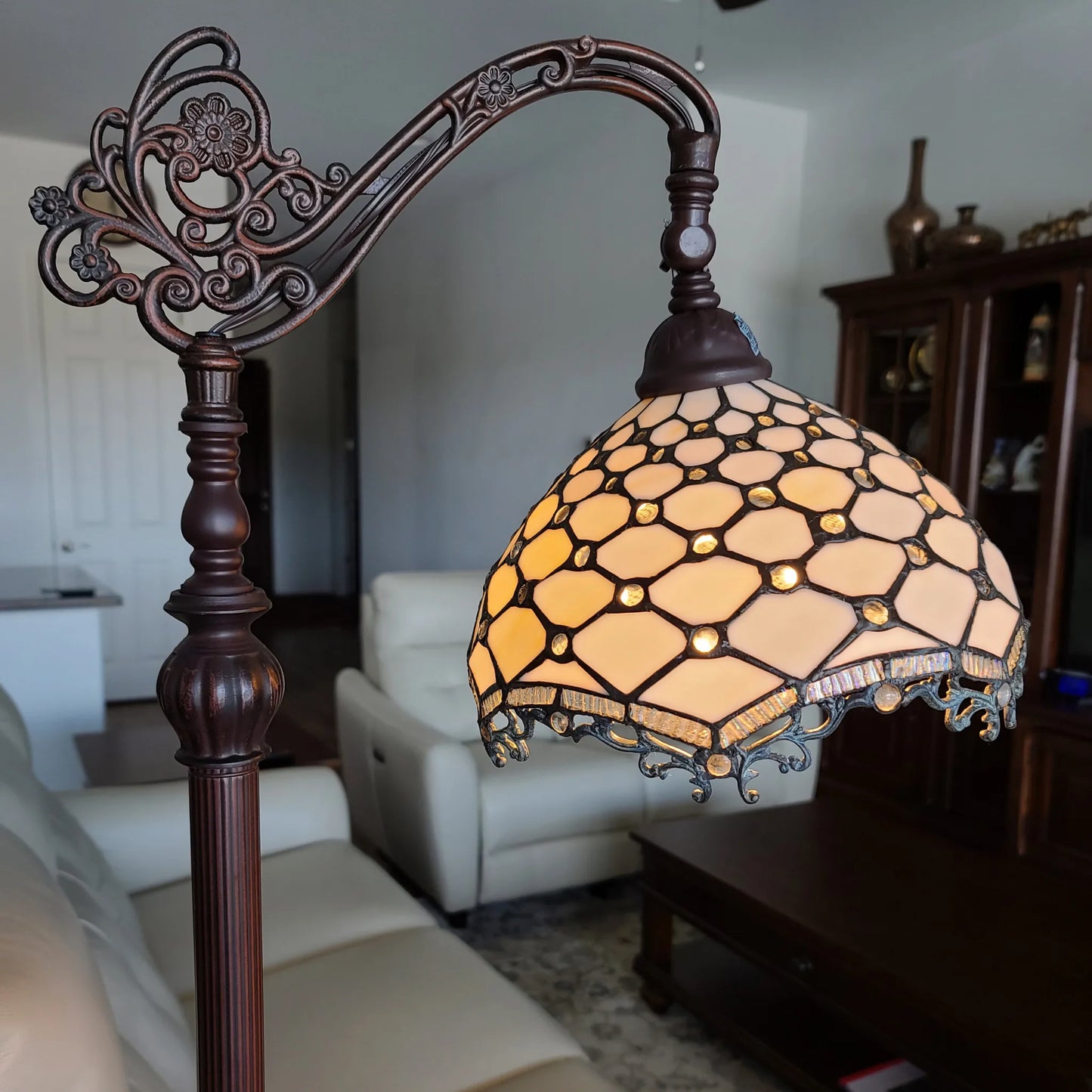 Brown & White Glass Bowl Floor Lamp