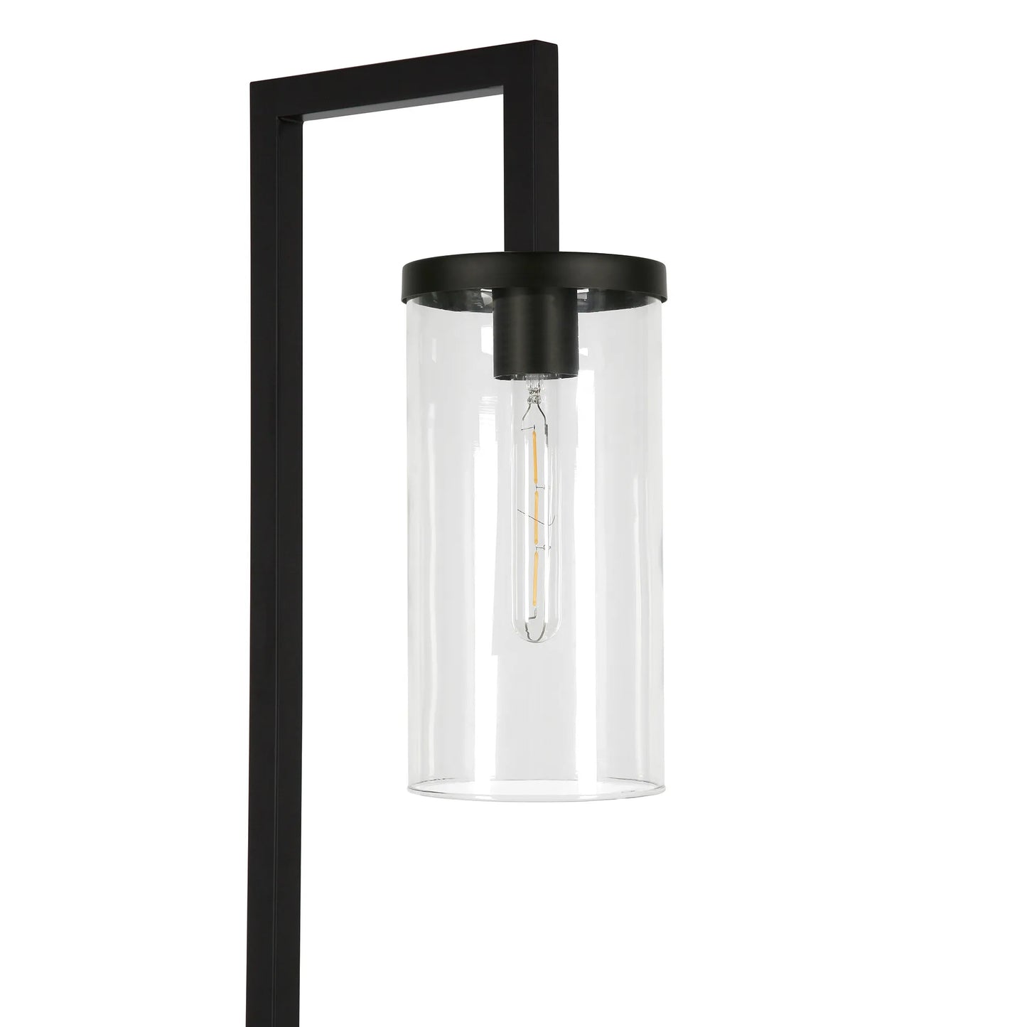 Black LED Floor Lamp with Glass Drum Shade