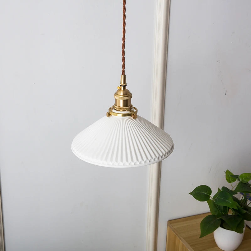 White Ceramic Brass Pendant Light