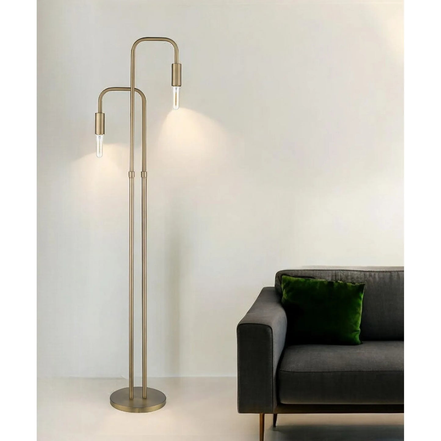 Two-Light Torchiere Floor Lamp with Metal Shade
