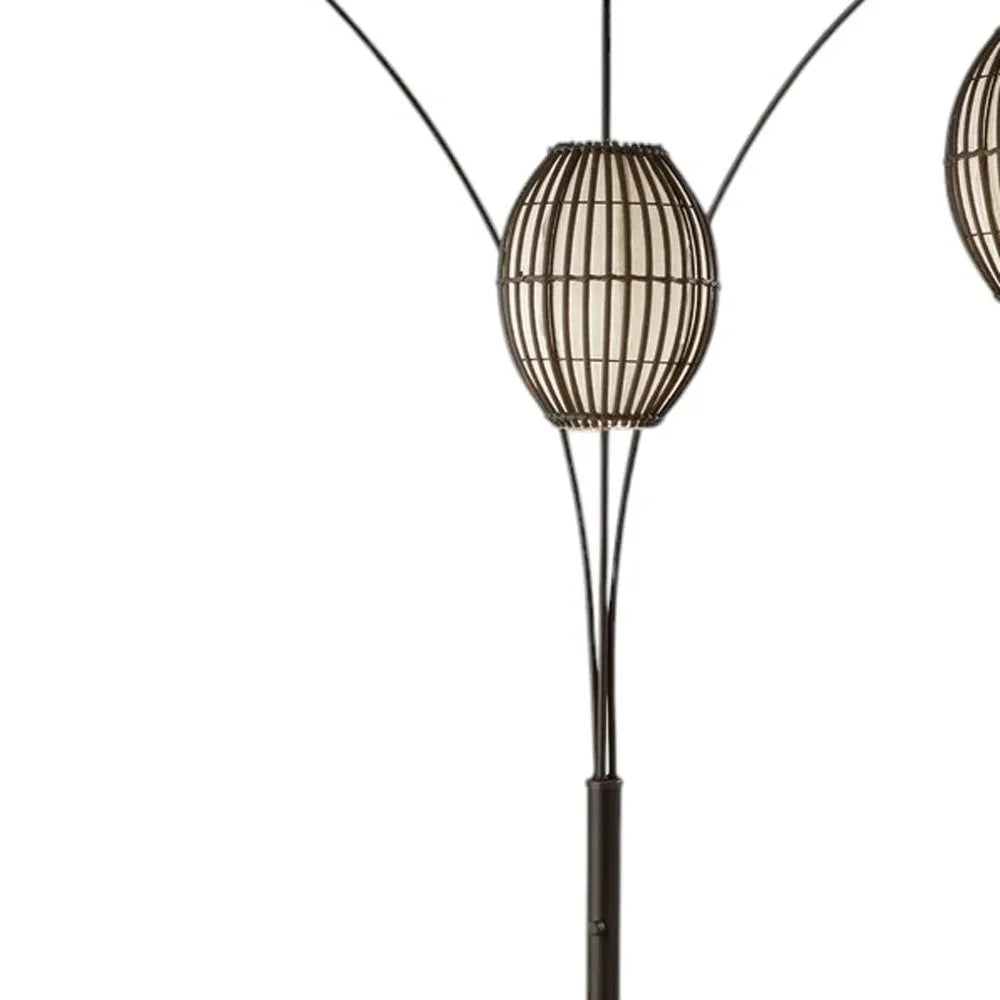 Contemporary Three-Light Tree Floor Lamp with Wicker Shade