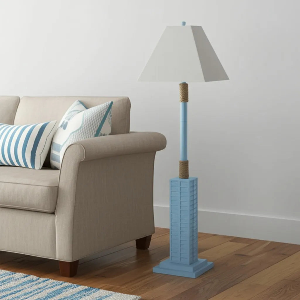 Minimalist Blue LED Floor Lamp with Linen Shade