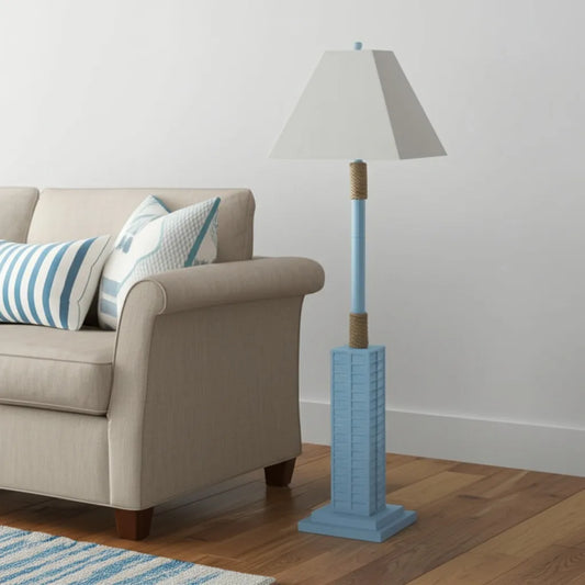 Minimalist Blue LED Floor Lamp with Linen Shade