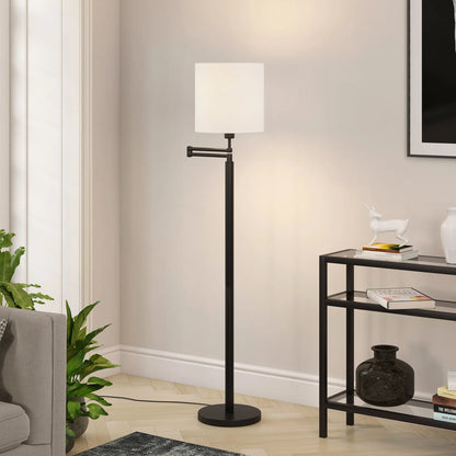 Contemporary Swing Arm Floor Lamp with Frosted Shade