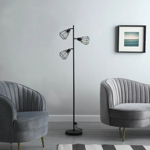 Industrial Farmhouse Floor Lamp with Cage Shade