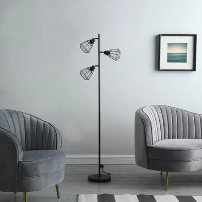 Industrial Farmhouse Floor Lamp with Cage Shade