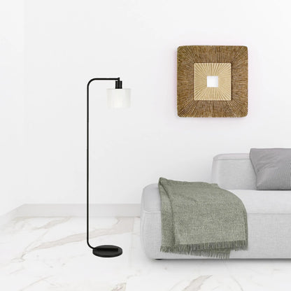 Black Arched Floor Lamp with Frosted Shade