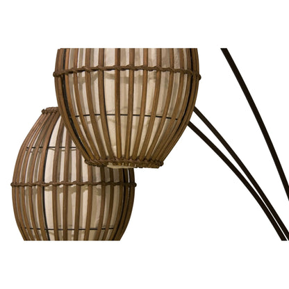 Contemporary Three-Light Tree Floor Lamp with Wicker Shade