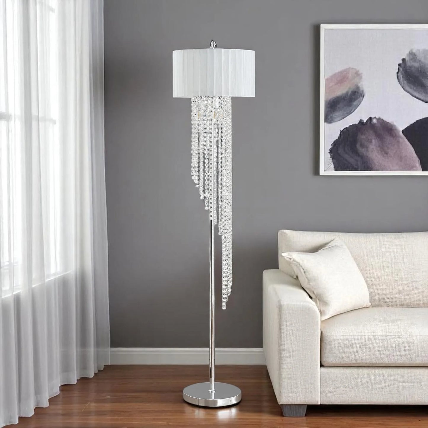 Clear and Silver Crystal Metal Floor Lamp