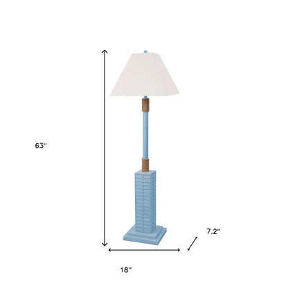 Minimalist Blue LED Floor Lamp with Linen Shade