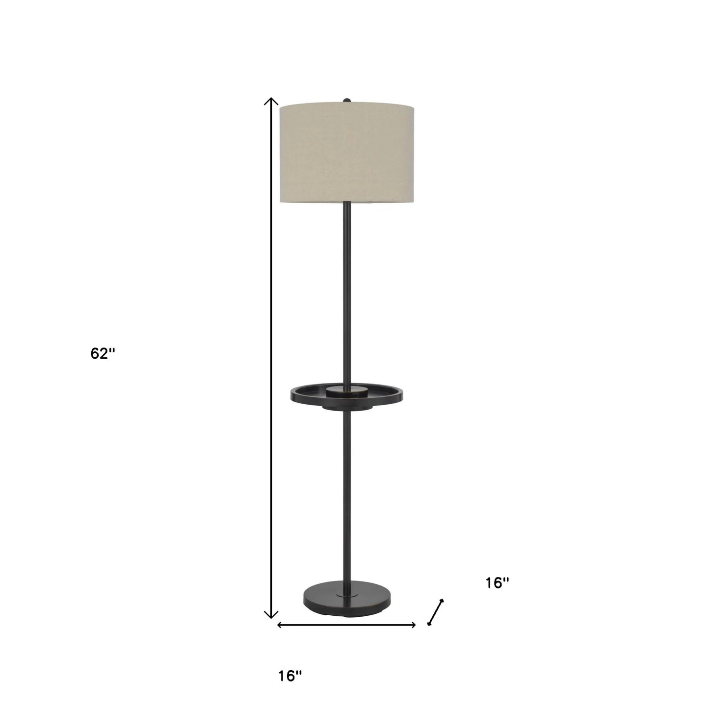 Bronze Tray Table Floor Lamp with Drum Shade