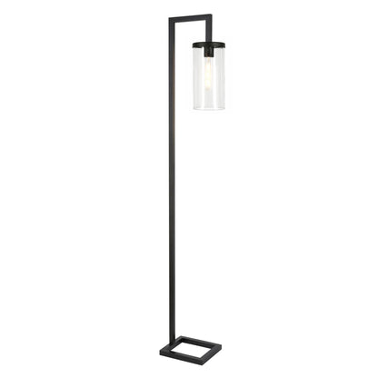 Black LED Floor Lamp with Glass Drum Shade