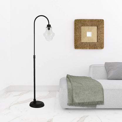 Black Arched Floor Lamp with Glass Shade