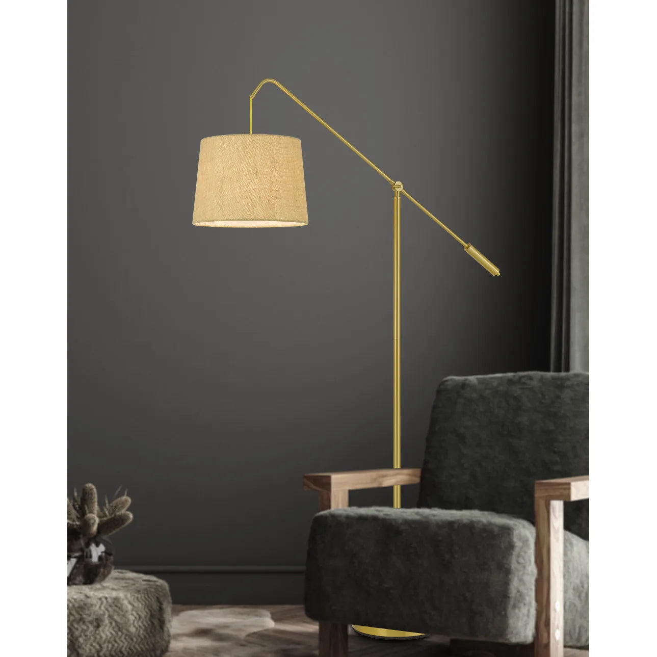 Antiqued Brass Drum Shade Floor Lamp