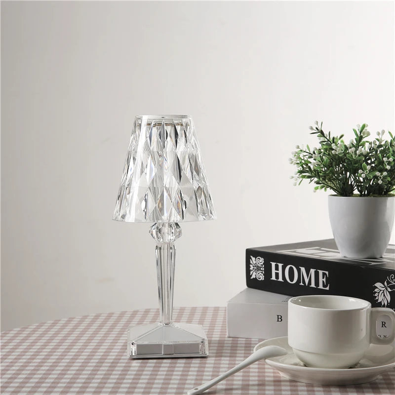 Diamond Glow: USB Rechargeable Touch Table Lamp