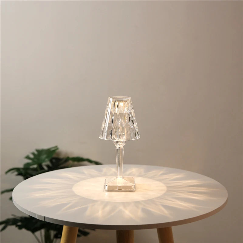 Diamond Glow: USB Rechargeable Touch Table Lamp