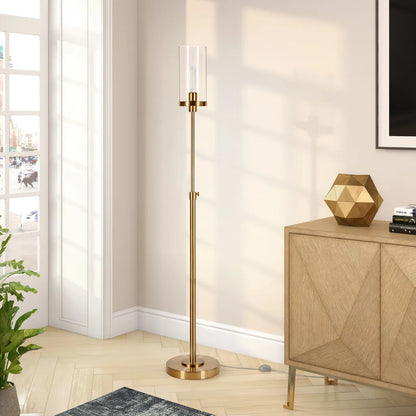 Adjustable Brass Torchiere Floor Lamp with Glass Shade