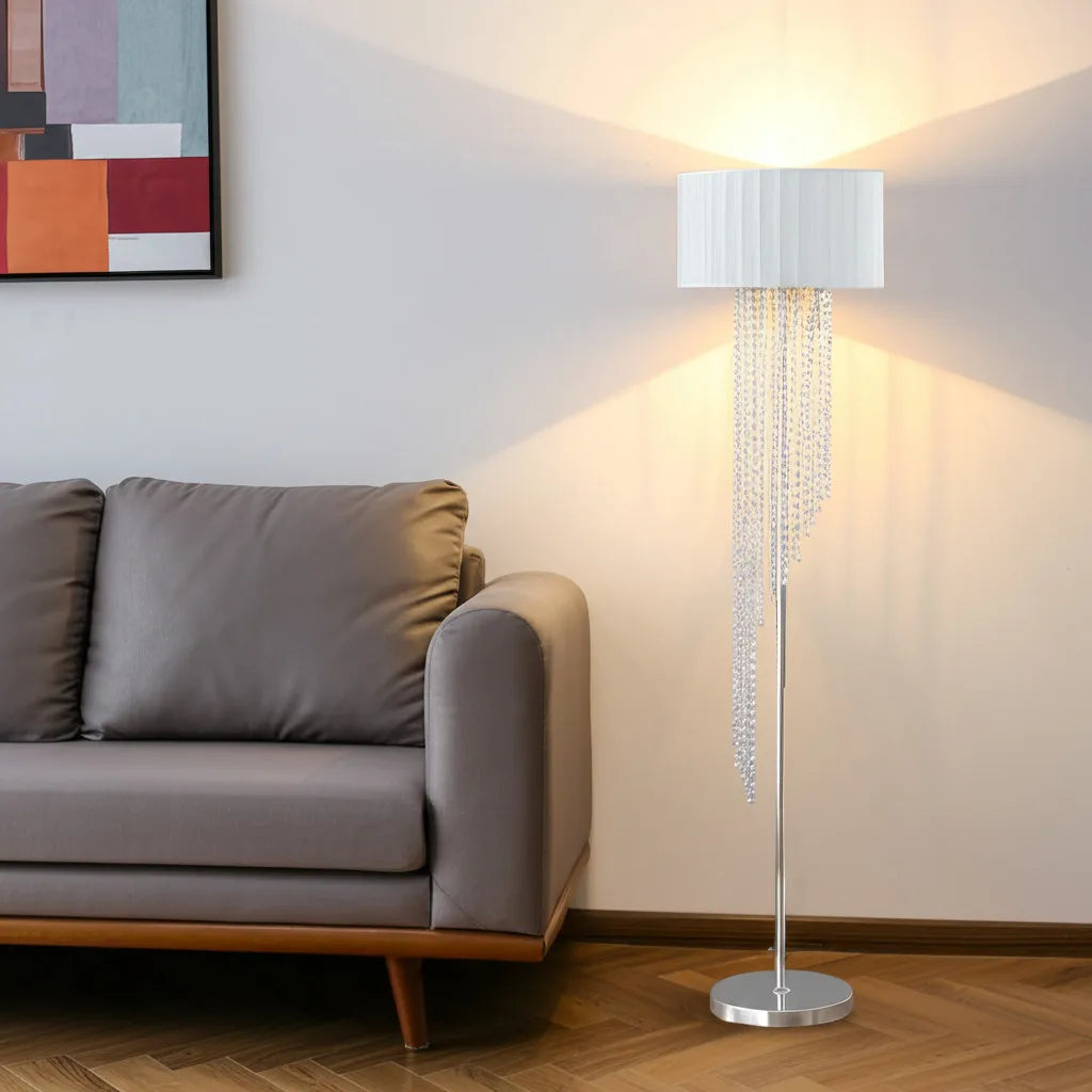 Clear and Silver Crystal Metal Floor Lamp