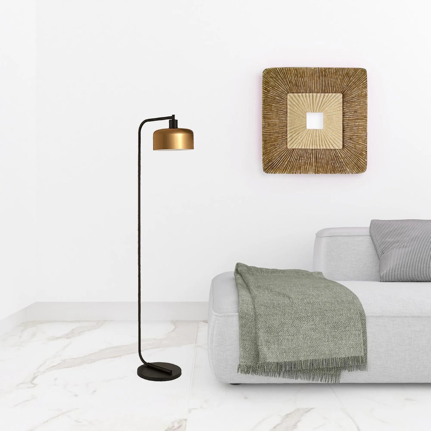 Black Arched Floor Lamp with Bell Shade