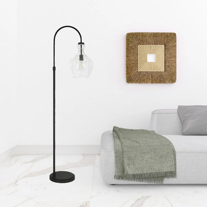 Black Arched Floor Lamp with Glass Dome Shade