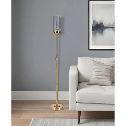 Adjustable Brass Torchiere Floor Lamp with Glass Shade