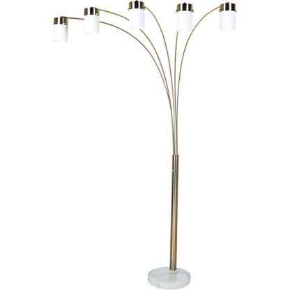 Five-Light Arched Floor Lamp with Gold and White Shade