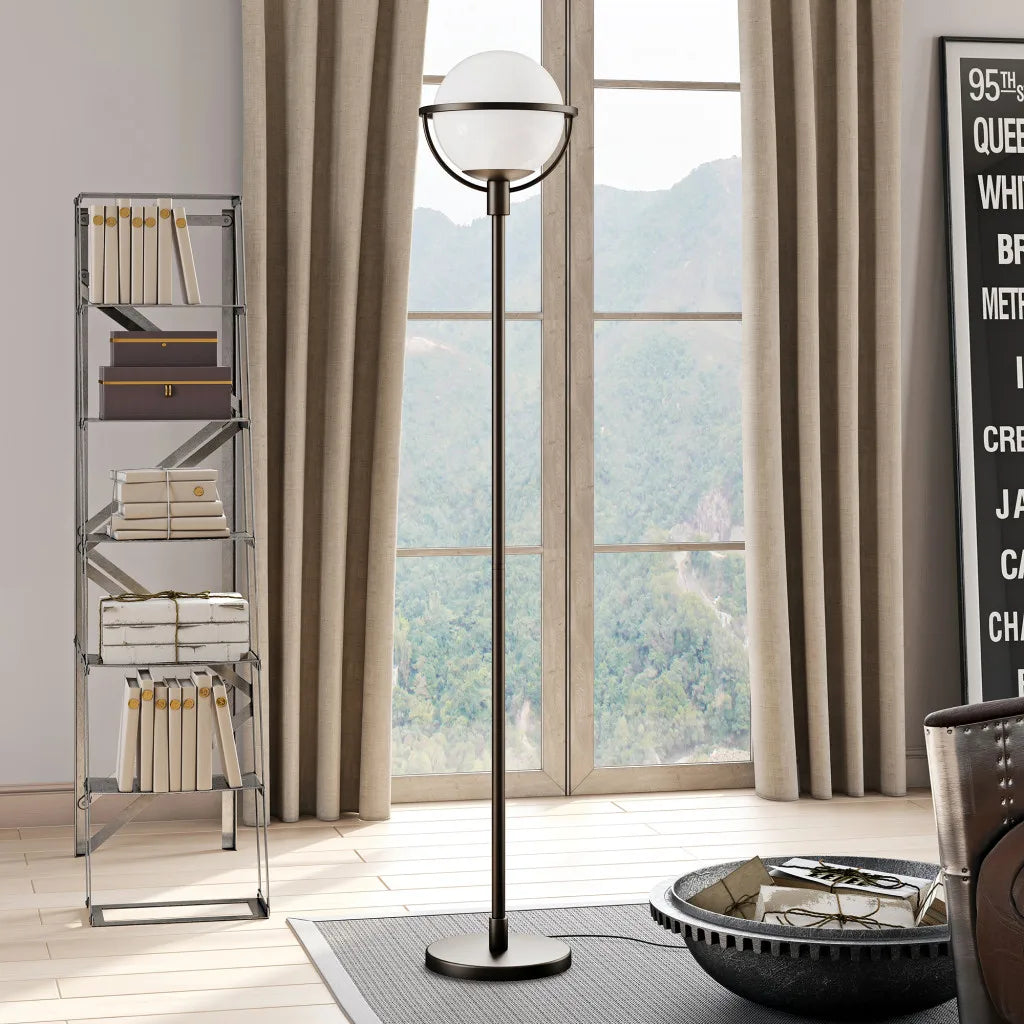Black LED Floor Lamp with Frosted Globe Shade