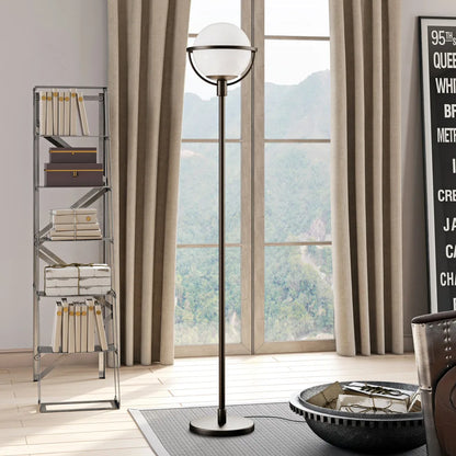 Black LED Floor Lamp with Frosted Globe Shade