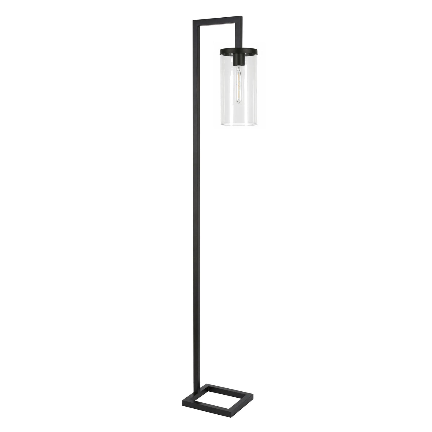 Black LED Floor Lamp with Glass Drum Shade