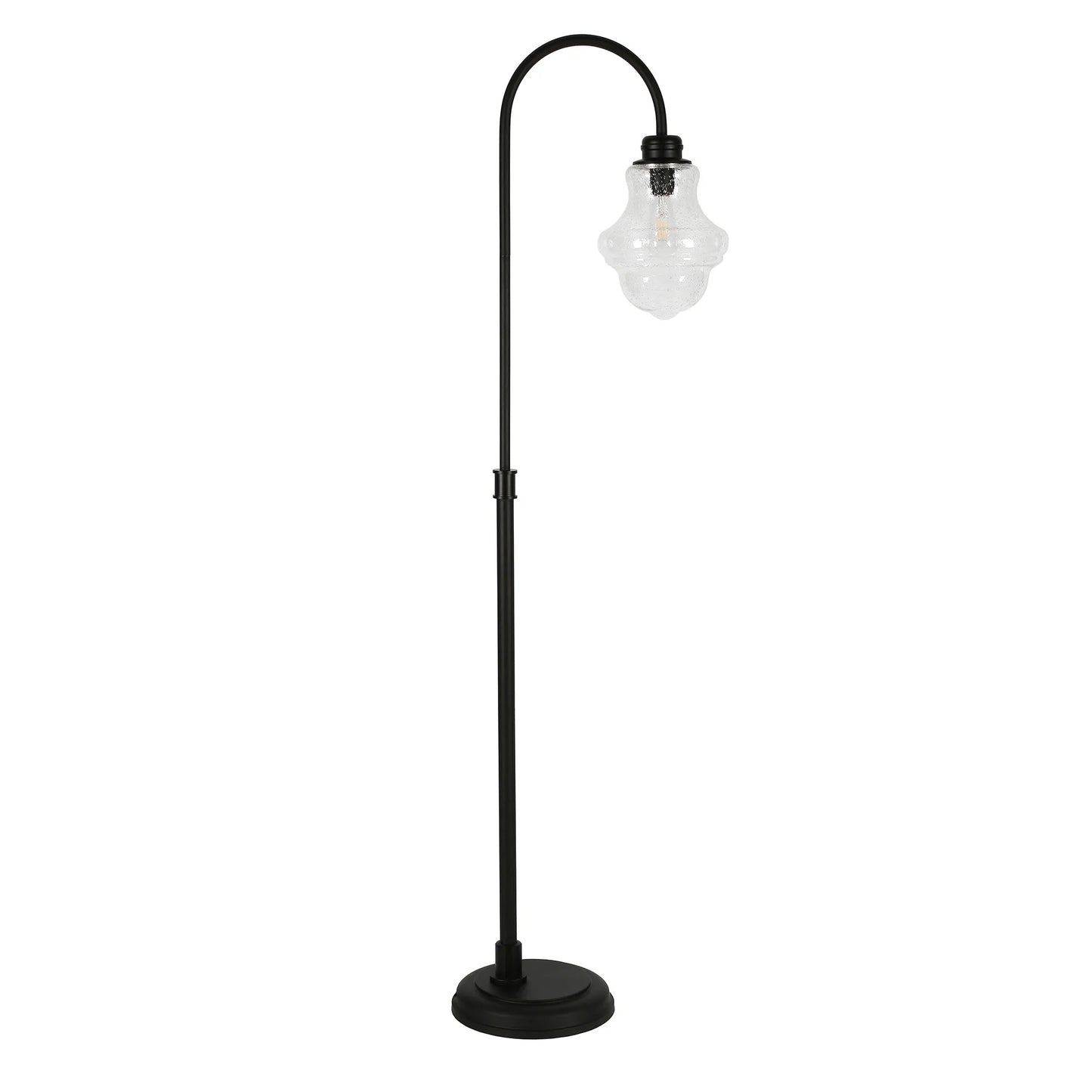 Black Arched Floor Lamp with Glass Shade