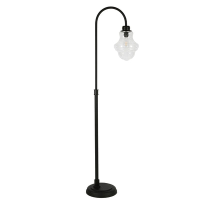 Black Arched Floor Lamp with Glass Shade