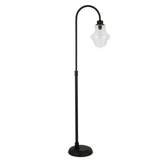 Black Arched Floor Lamp with Glass Shade