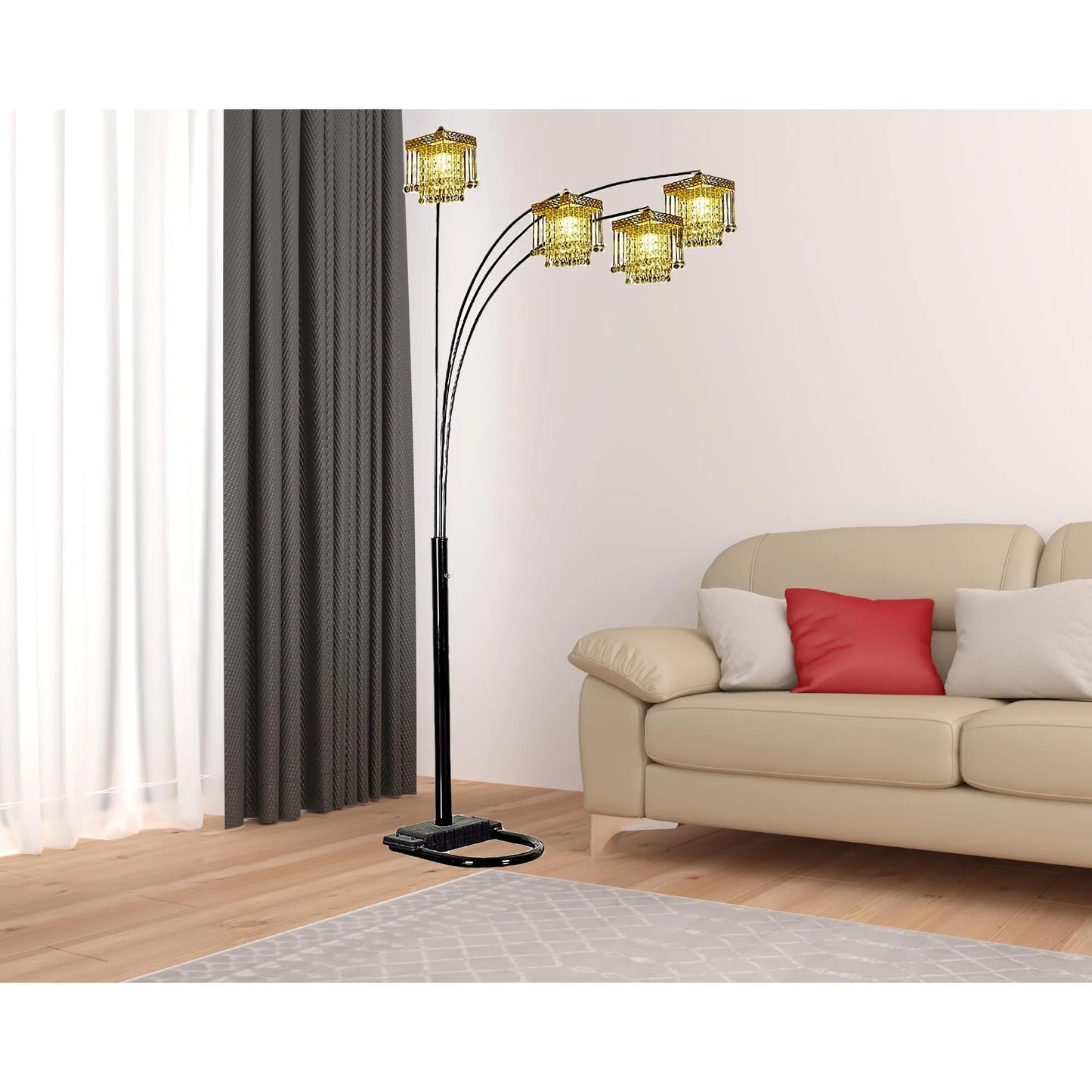 Black Four-Light Crystal Floor Lamp