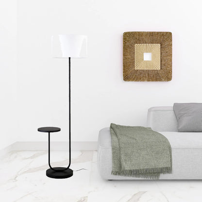 Black Tray Table Floor Lamp with Frosted Shade