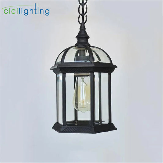 Antique Glass Shade Outdoor Pendant Light