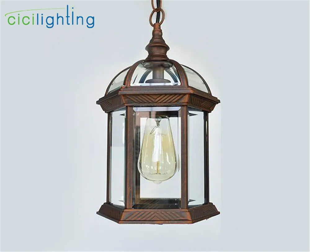 Antique Glass Shade Outdoor Pendant Light