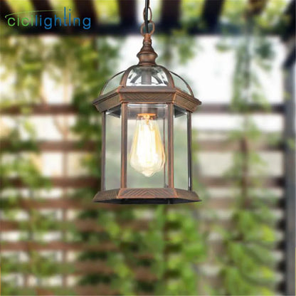 Antique Glass Shade Outdoor Pendant Light