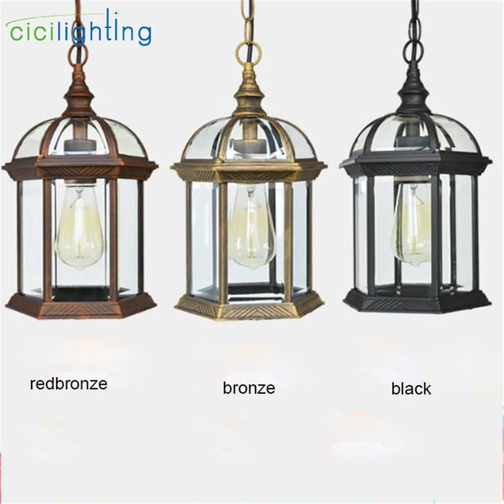 Antique Glass Shade Outdoor Pendant Light