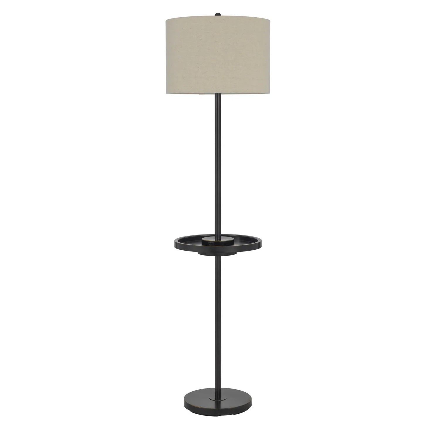 Bronze Tray Table Floor Lamp with Drum Shade