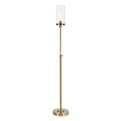 Adjustable Brass Torchiere Floor Lamp with Glass Shade