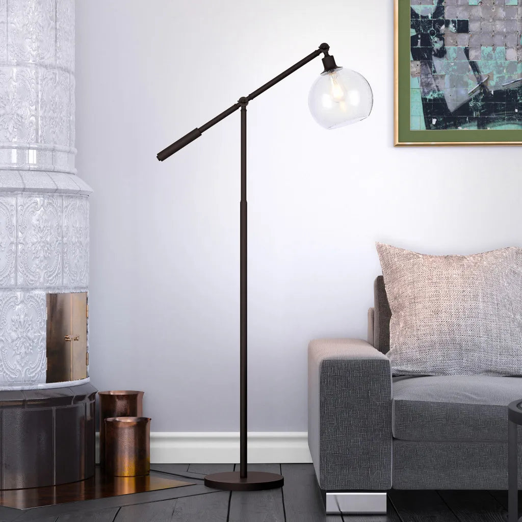 Modern Black Reading Floor Lamp with Globe Shade