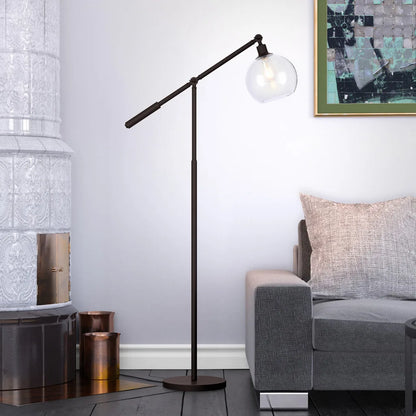 Modern Black Reading Floor Lamp with Globe Shade